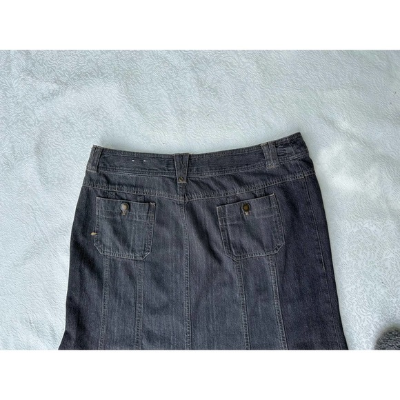 Vintage Y2K Black Denim Fluted Skirt Fringe ShabbyChic Retro StreetStyle Modest - Picture 2 of 10